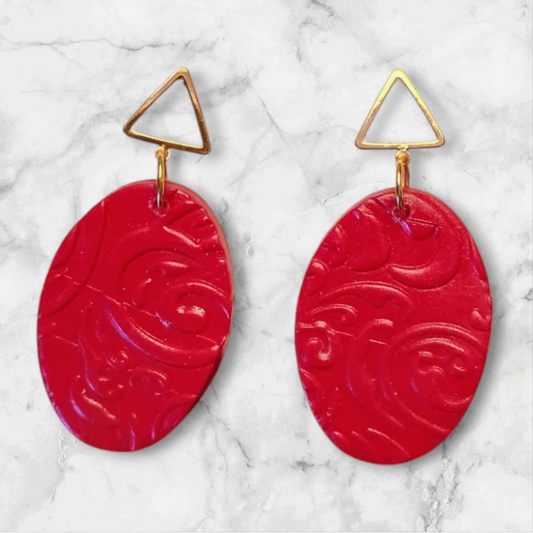 Red Embossed Earrings