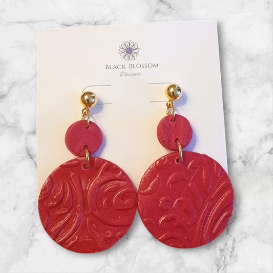 Red Embossed Earrings